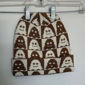 Brown and Cream Ghost Pattern oversized beanie